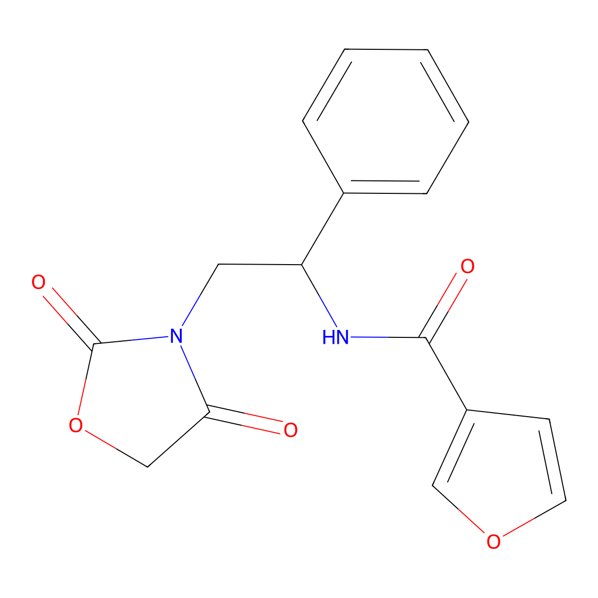 N-(2-(2,4-dioxooxazolidin-3-yl)-1-phenylethyl)furan-3-carboxamide molecular structure, CAS 2034546-51-3