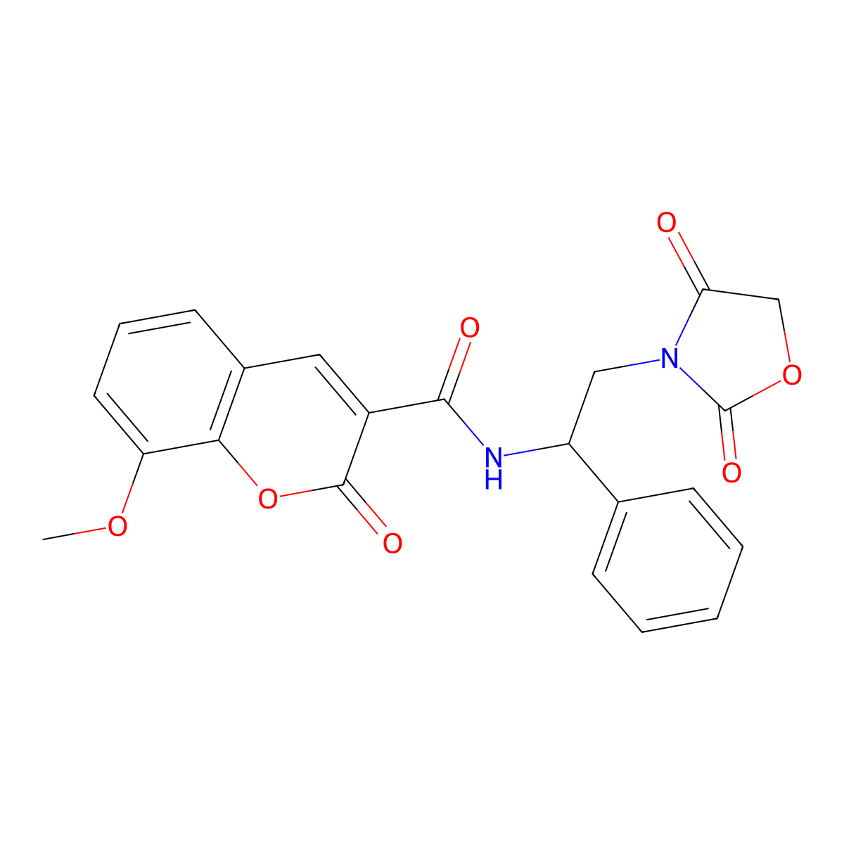 N-(2-(2,4-dioxooxazolidin-3-yl)-1-phenylethyl)-8-methoxy-2-oxo-2H-chromene-3-carboxamide molecular structure, CAS 2034546-53-5