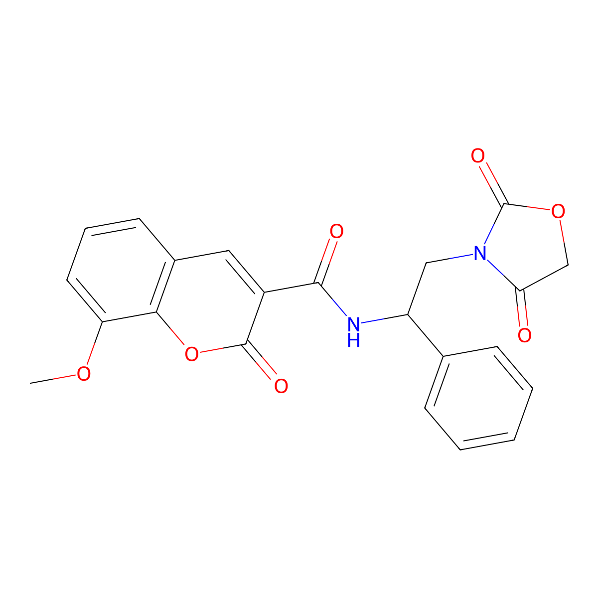 N-(2-(2,4-dioxooxazolidin-3-yl)-1-phenylethyl)-8-methoxy-2-oxo-2H-chromene-3-carboxamide molecular structure, CAS 2034546-53-5