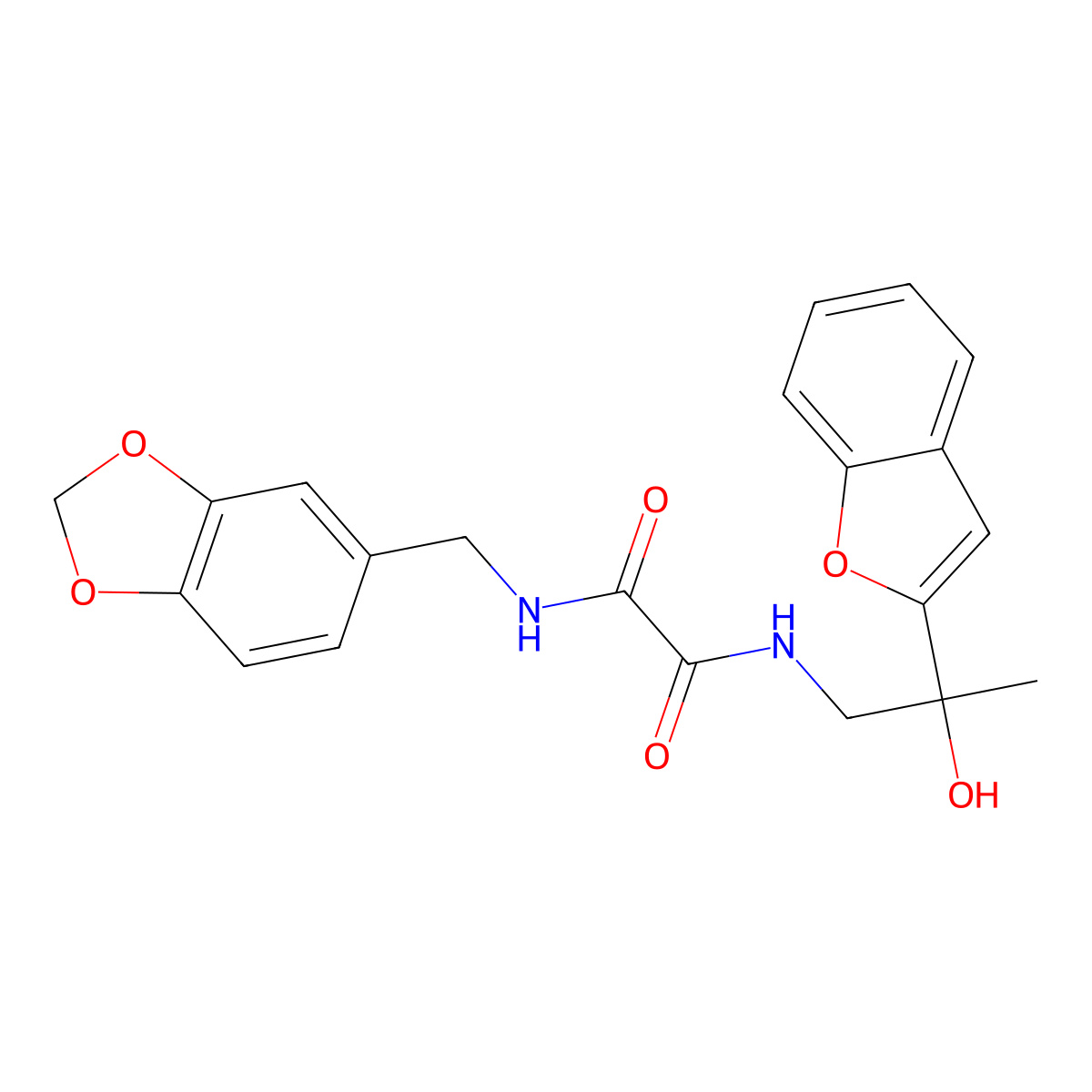 N1-(benzo[d][1,3]dioxol-5-ylmethyl)-N2-(2-(benzofuran-2-yl)-2-hydroxypropyl)oxalamide molecular structure, CAS 2034546-61-5