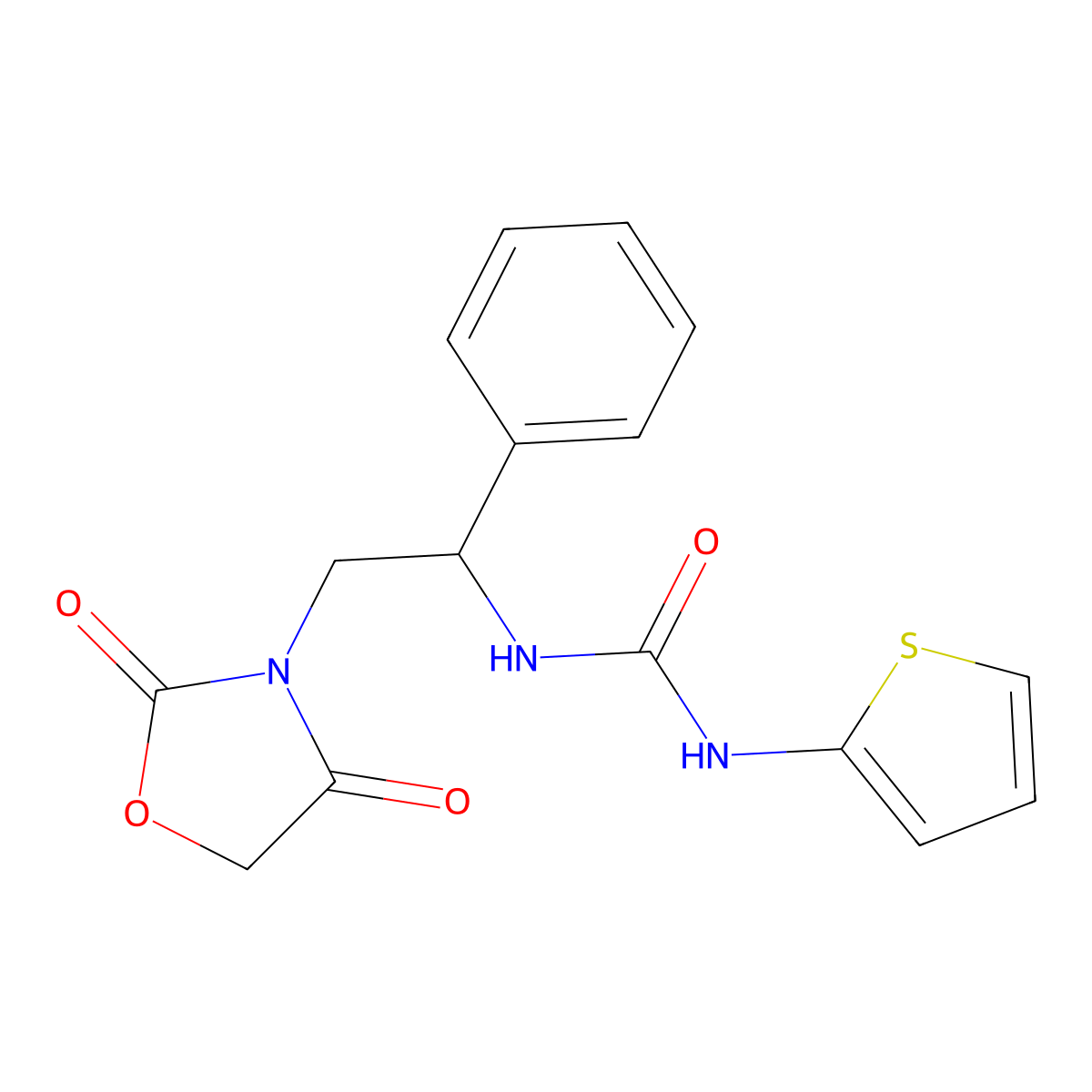 1-(2-(2,4-Dioxooxazolidin-3-yl)-1-phenylethyl)-3-(thiophen-2-yl)urea molecular structure, CAS 2034546-64-8