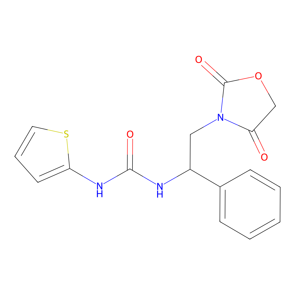 1-(2-(2,4-Dioxooxazolidin-3-yl)-1-phenylethyl)-3-(thiophen-2-yl)urea molecular structure, CAS 2034546-64-8