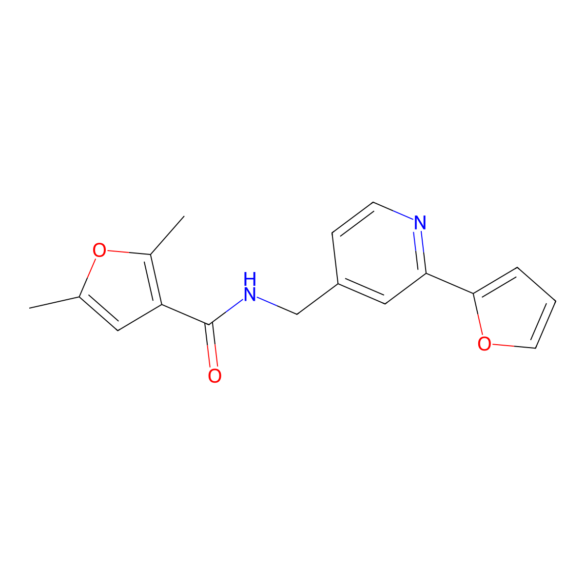 N-{[2-(furan-2-yl)pyridin-4-yl]methyl}-2,5-dimethylfuran-3-carboxamide molecular structure, CAS 2034546-65-9