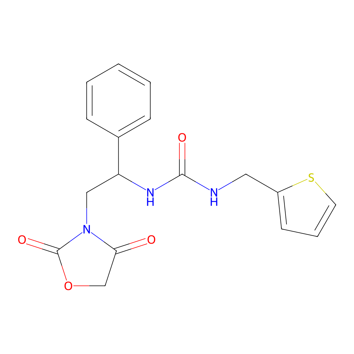 1-(2-(2,4-Dioxooxazolidin-3-yl)-1-phenylethyl)-3-(thiophen-2-ylmethyl)urea molecular structure, CAS 2034546-72-8