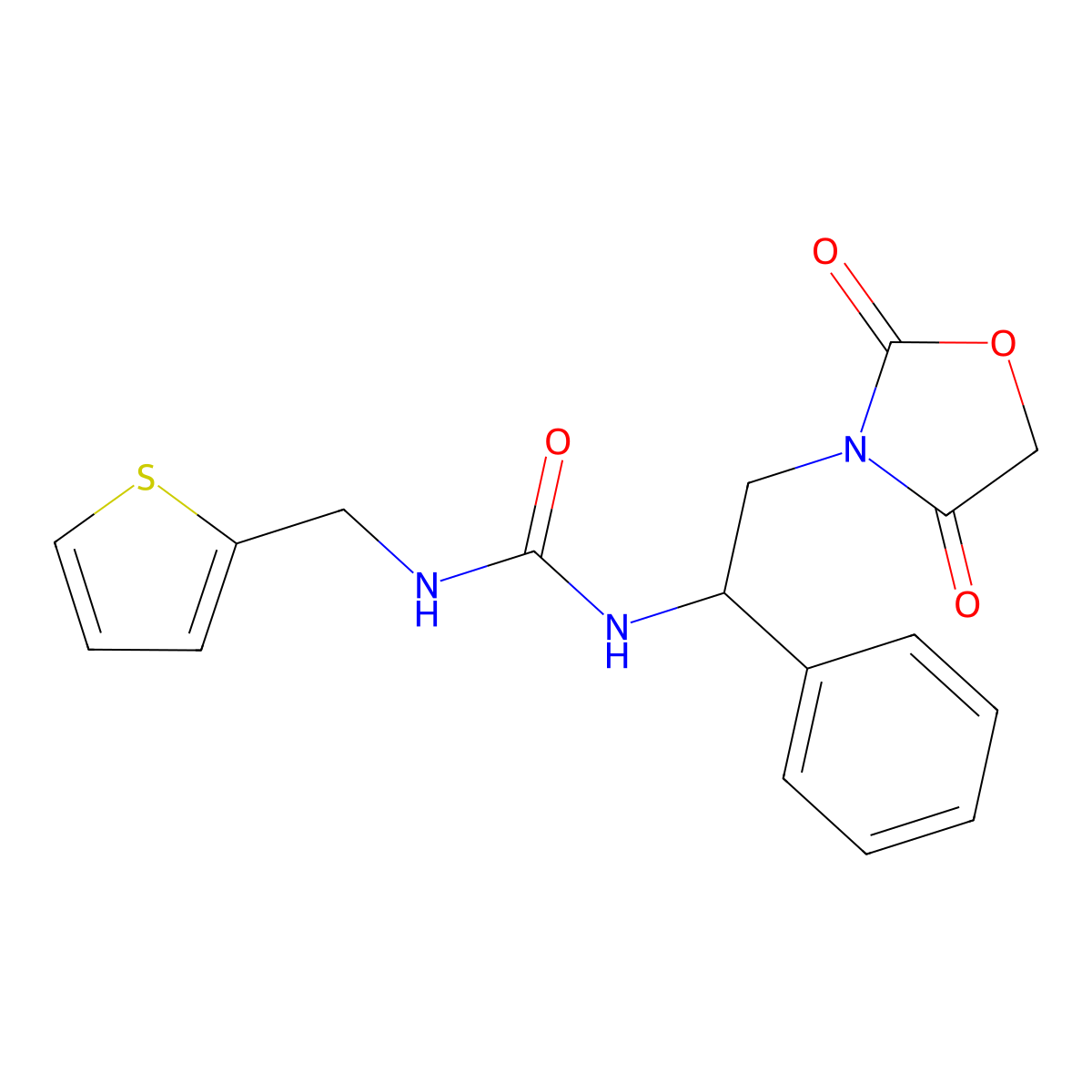 1-(2-(2,4-Dioxooxazolidin-3-yl)-1-phenylethyl)-3-(thiophen-2-ylmethyl)urea molecular structure, CAS 2034546-72-8