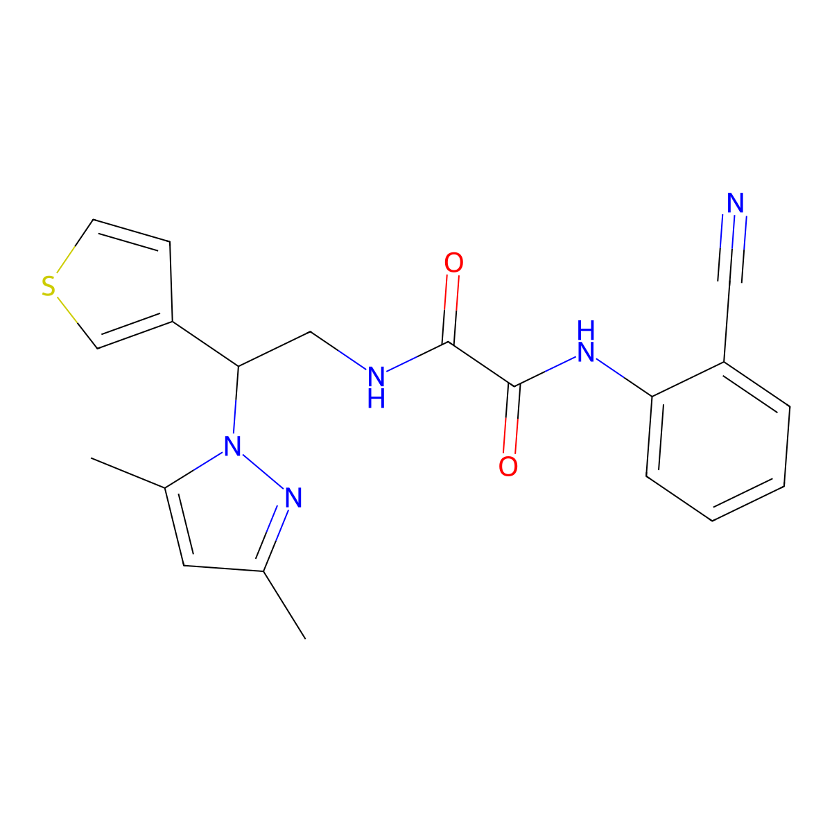N1-(2-cyanophenyl)-N2-(2-(3,5-dimethyl-1H-pyrazol-1-yl)-2-(thiophen-3-yl)ethyl)oxalamide molecular structure, CAS 2034546-76-2