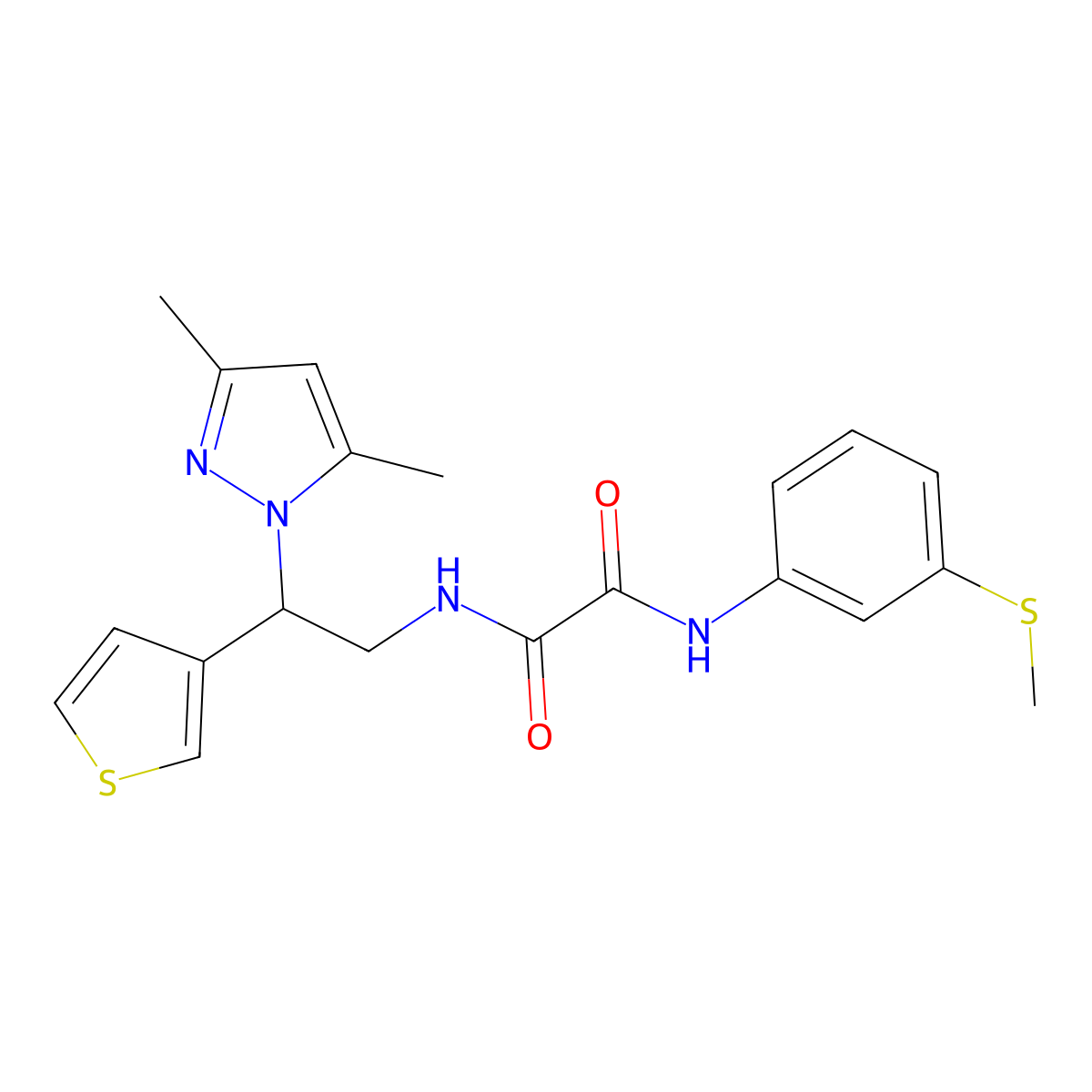 N1-(2-(3,5-dimethyl-1H-pyrazol-1-yl)-2-(thiophen-3-yl)ethyl)-N2-(3-(methylthio)phenyl)oxalamide molecular structure, CAS 2034546-82-0