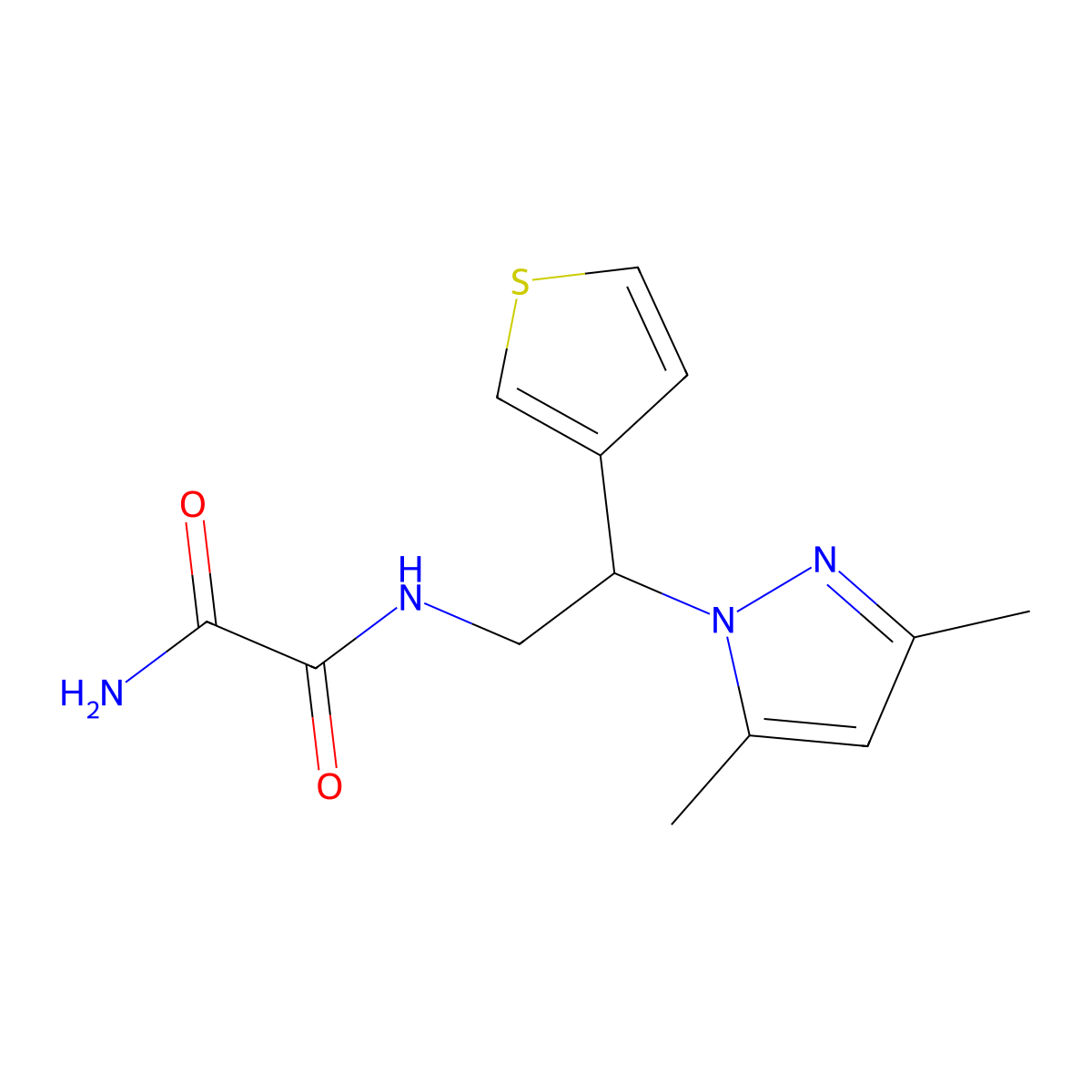 N1-(2-(3,5-dimethyl-1H-pyrazol-1-yl)-2-(thiophen-3-yl)ethyl)oxalamide molecular structure, CAS 2034546-87-5