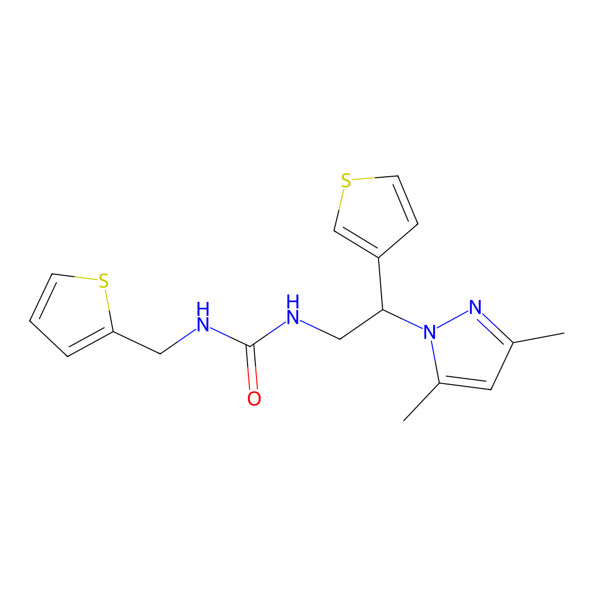 1-(2-(3,5-dimethyl-1H-pyrazol-1-yl)-2-(thiophen-3-yl)ethyl)-3-(thiophen-2-ylmethyl)urea molecular structure, CAS 2034546-89-7