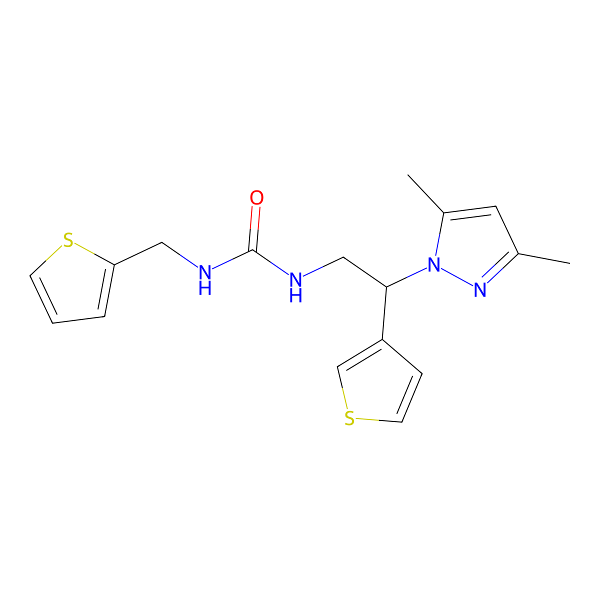 1-(2-(3,5-dimethyl-1H-pyrazol-1-yl)-2-(thiophen-3-yl)ethyl)-3-(thiophen-2-ylmethyl)urea molecular structure, CAS 2034546-89-7
