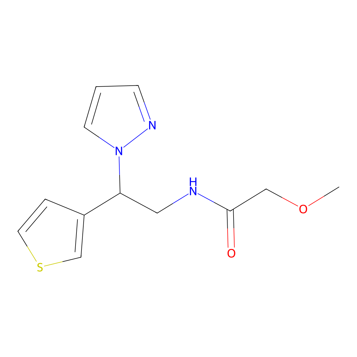 N-(2-(1H-pyrazol-1-yl)-2-(thiophen-3-yl)ethyl)-2-methoxyacetamide molecular structure, CAS 2034546-93-3