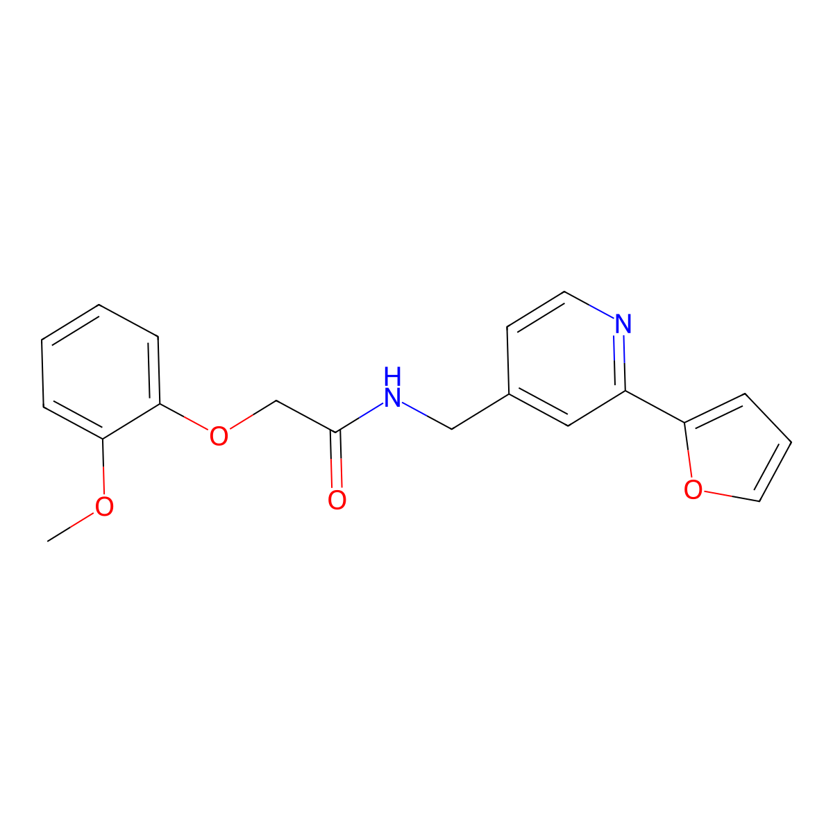 N-((2-(furan-2-yl)pyridin-4-yl)methyl)-2-(2-methoxyphenoxy)acetamide molecular structure, CAS 2034546-97-7