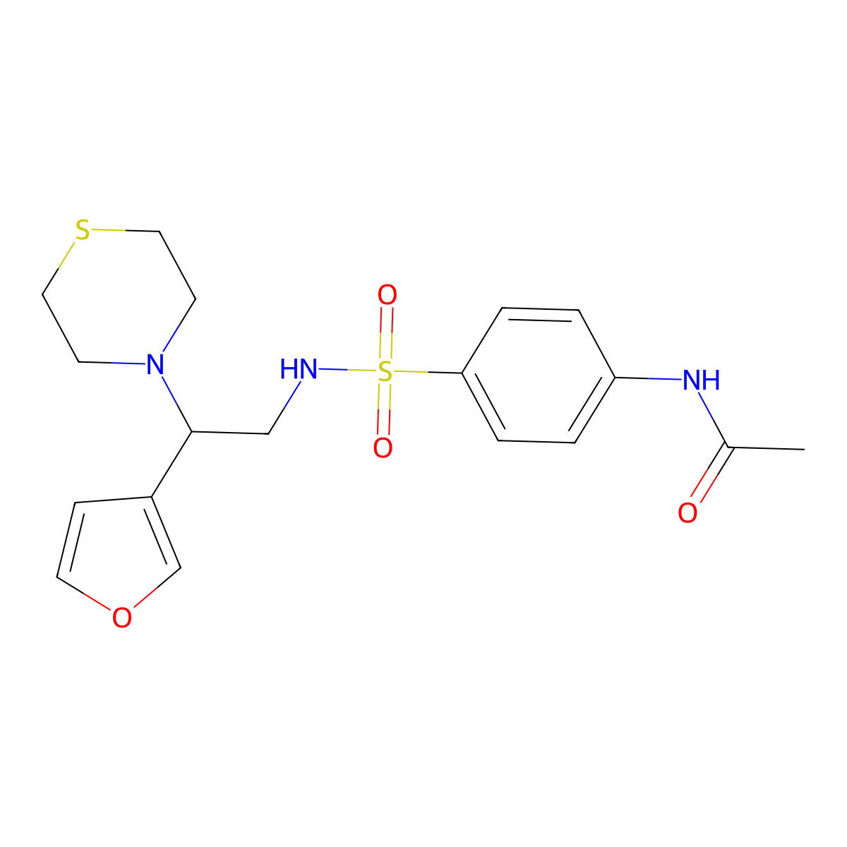 N-(4-(N-(2-(furan-3-yl)-2-thiomorpholinoethyl)sulfamoyl)phenyl)acetamide molecular structure, CAS 2034547-09-4