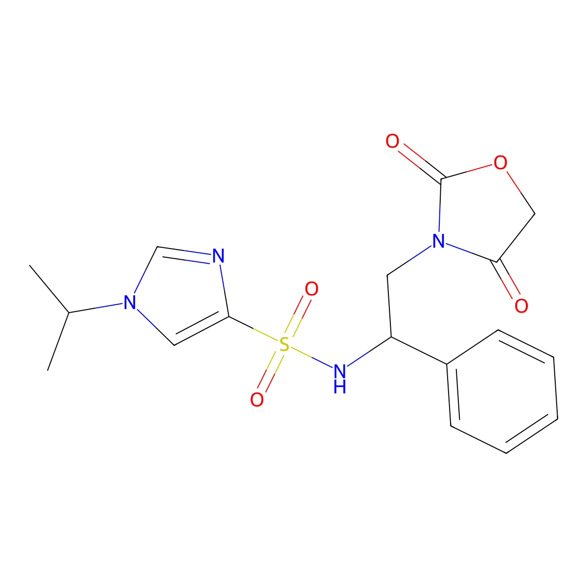 N-(2-(2,4-dioxooxazolidin-3-yl)-1-phenylethyl)-1-isopropyl-1H-imidazole-4-sulfonamide molecular structure, CAS 2034547-10-7