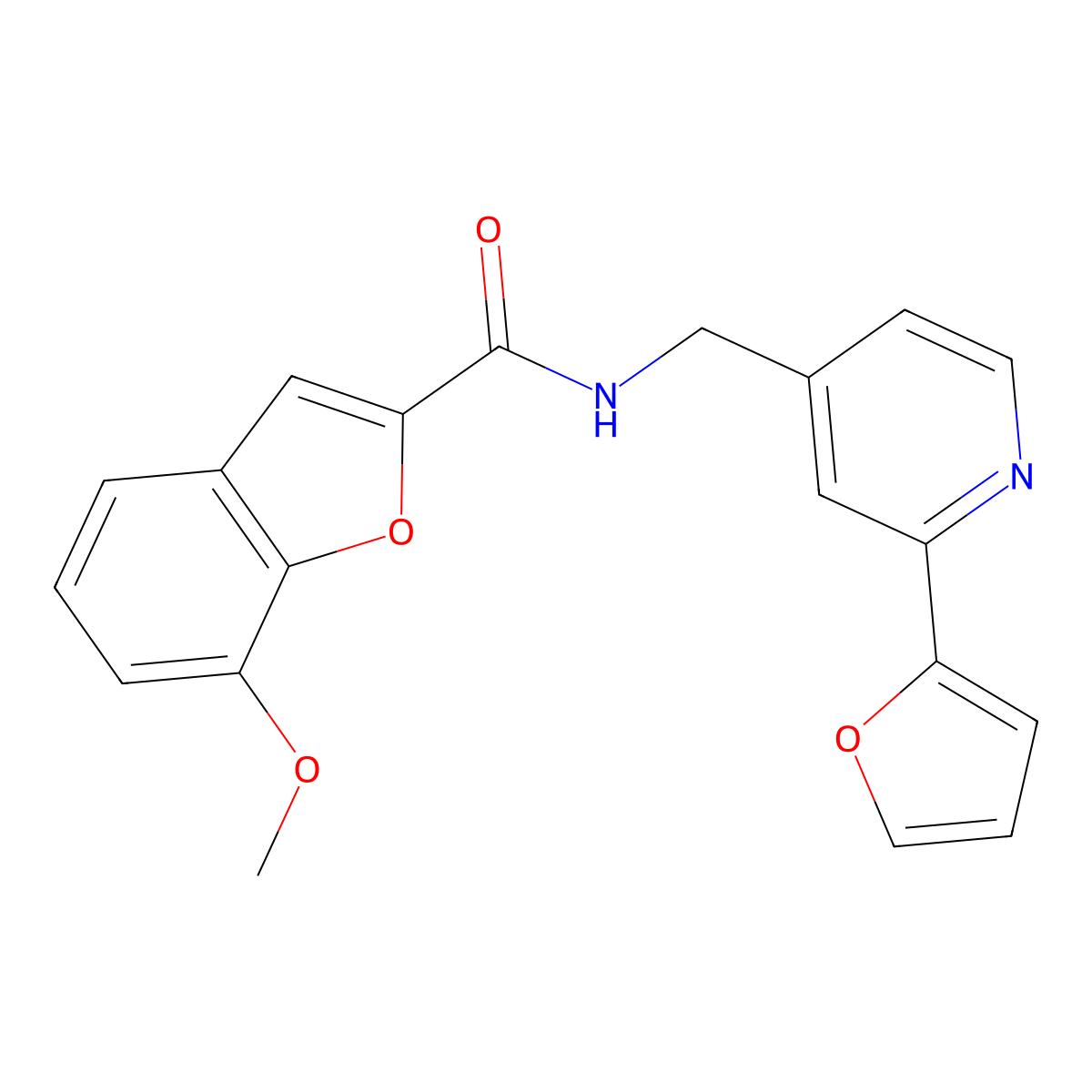 N-((2-(furan-2-yl)pyridin-4-yl)methyl)-7-methoxybenzofuran-2-carboxamide molecular structure, CAS 2034547-16-3