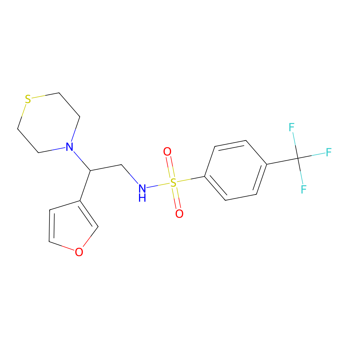 N-(2-(furan-3-yl)-2-thiomorpholinoethyl)-4-(trifluoromethyl)benzenesulfonamide molecular structure, CAS 2034547-20-9