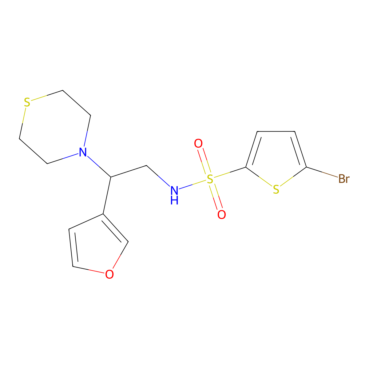 5-bromo-N-(2-(furan-3-yl)-2-thiomorpholinoethyl)thiophene-2-sulfonamide molecular structure, CAS 2034547-24-3