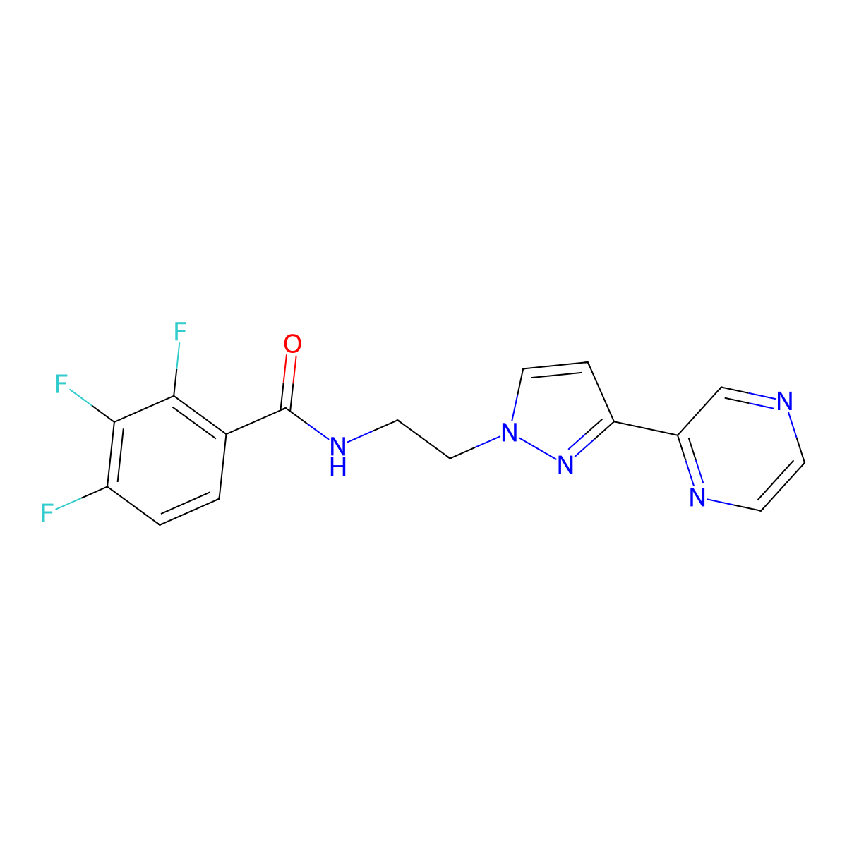 2,3,4-trifluoro-N-{2-[3-(pyrazin-2-yl)-1H-pyrazol-1-yl]ethyl}benzamide molecular structure, CAS 2034547-25-4