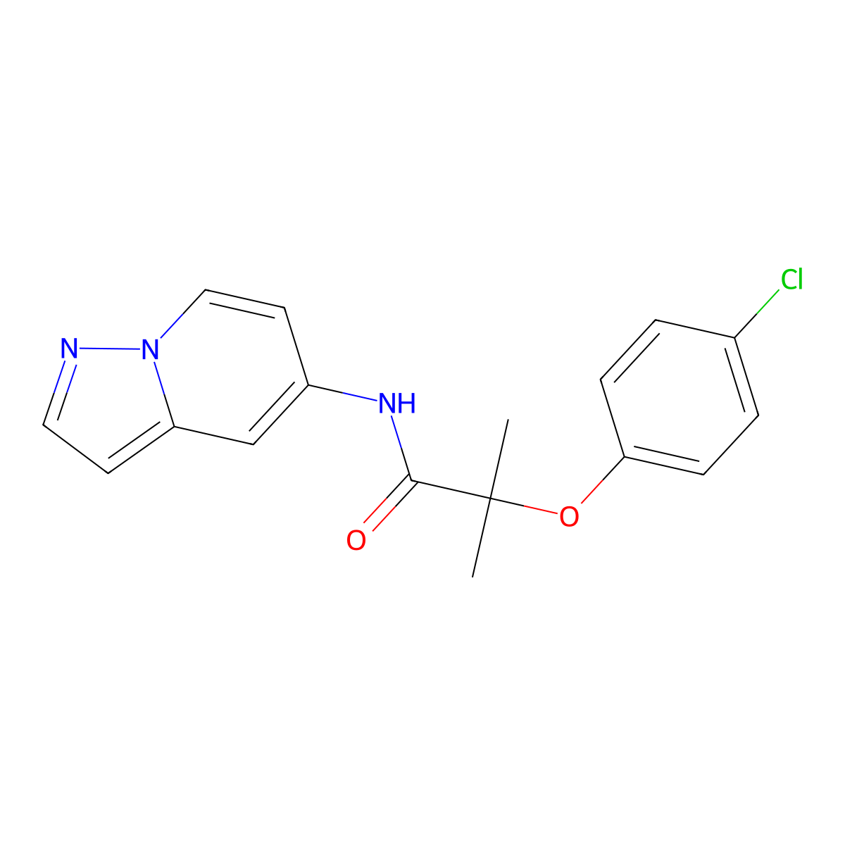 2-(4-chlorophenoxy)-2-methyl-N-(pyrazolo[1,5-a]pyridin-5-yl)propanamide molecular structure, CAS 2034547-27-6