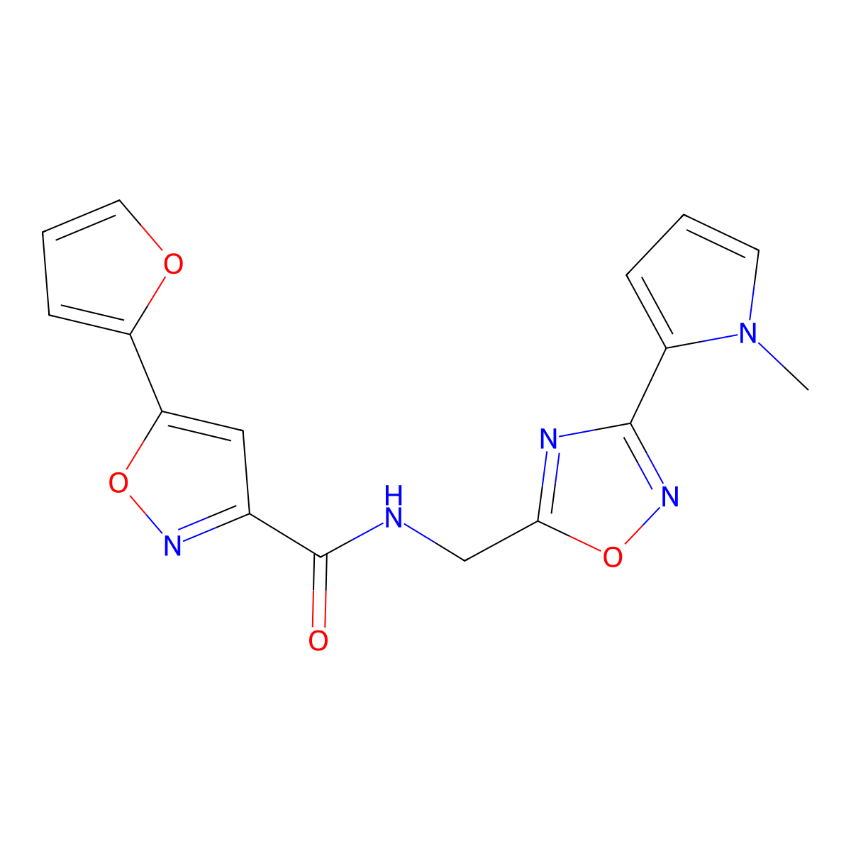 5-(furan-2-yl)-N-((3-(1-methyl-1H-pyrrol-2-yl)-1,2,4-oxadiazol-5-yl)methyl)isoxazole-3-carboxamide molecular structure, CAS 2034547-29-8