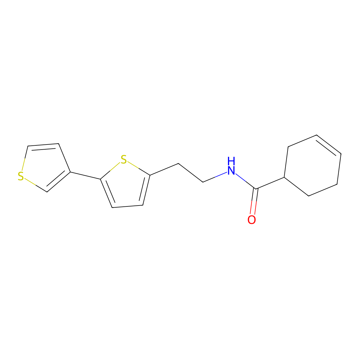 N-(2-{[2,3'-bithiophene]-5-yl}ethyl)cyclohex-3-ene-1-carboxamide molecular structure, CAS 2034547-30-1