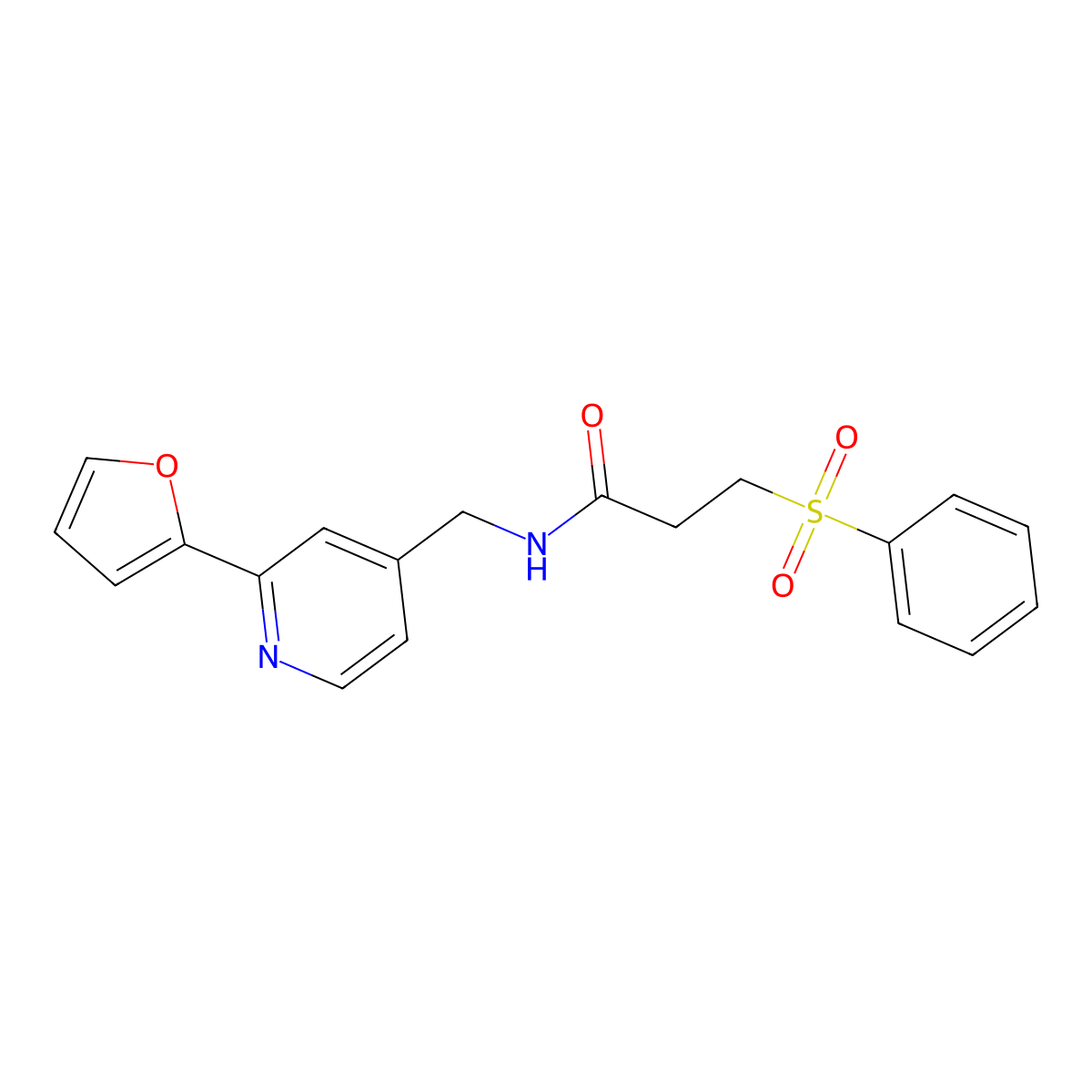 N-((2-(furan-2-yl)pyridin-4-yl)methyl)-3-(phenylsulfonyl)propanamide molecular structure, CAS 2034547-32-3