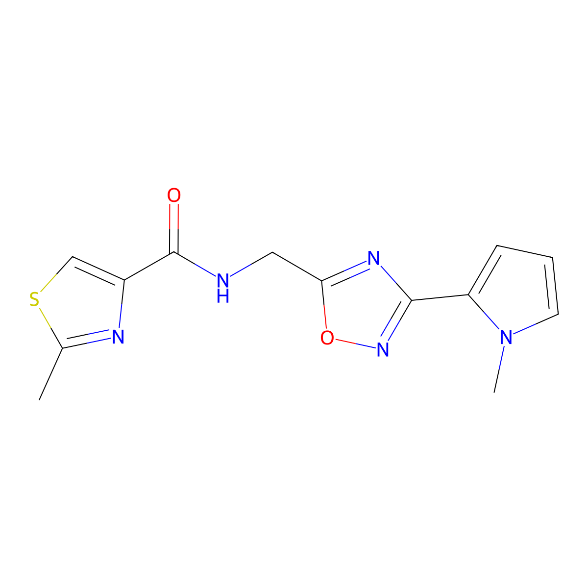 2-methyl-N-((3-(1-methyl-1H-pyrrol-2-yl)-1,2,4-oxadiazol-5-yl)methyl)thiazole-4-carboxamide molecular structure, CAS 2034547-34-5
