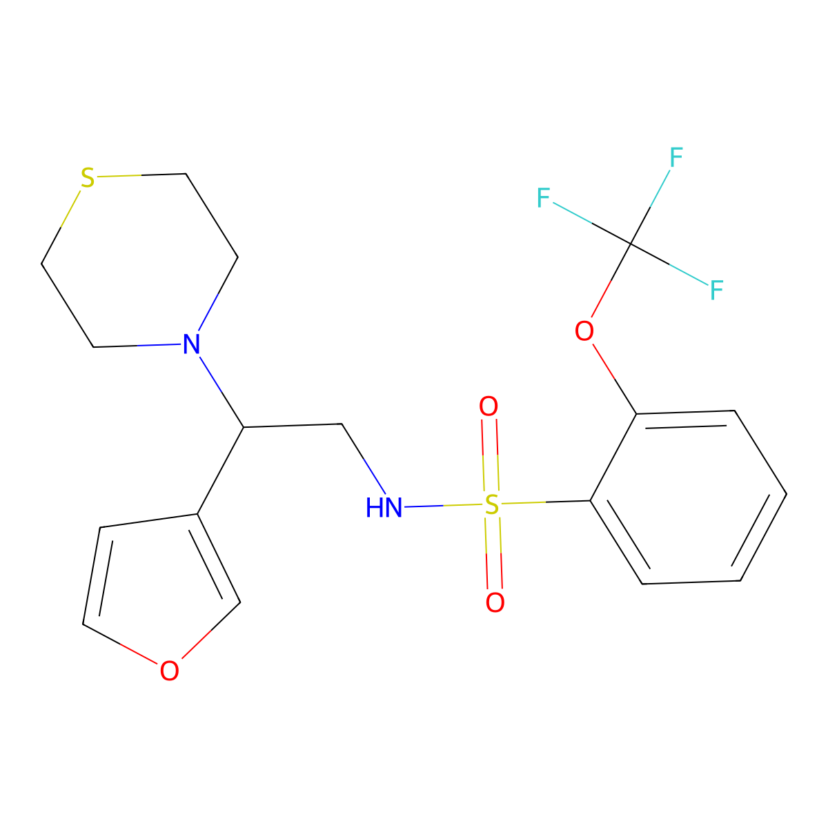 N-(2-(furan-3-yl)-2-thiomorpholinoethyl)-2-(trifluoromethoxy)benzenesulfonamide molecular structure, CAS 2034547-35-6