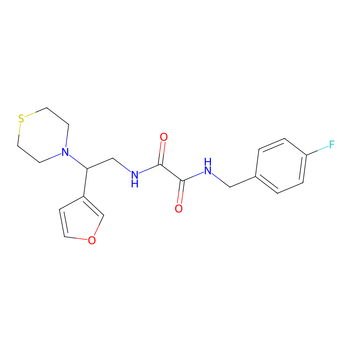 N1-(4-fluorobenzyl)-N2-(2-(furan-3-yl)-2-thiomorpholinoethyl)oxalamide molecular structure, CAS 2034547-41-4