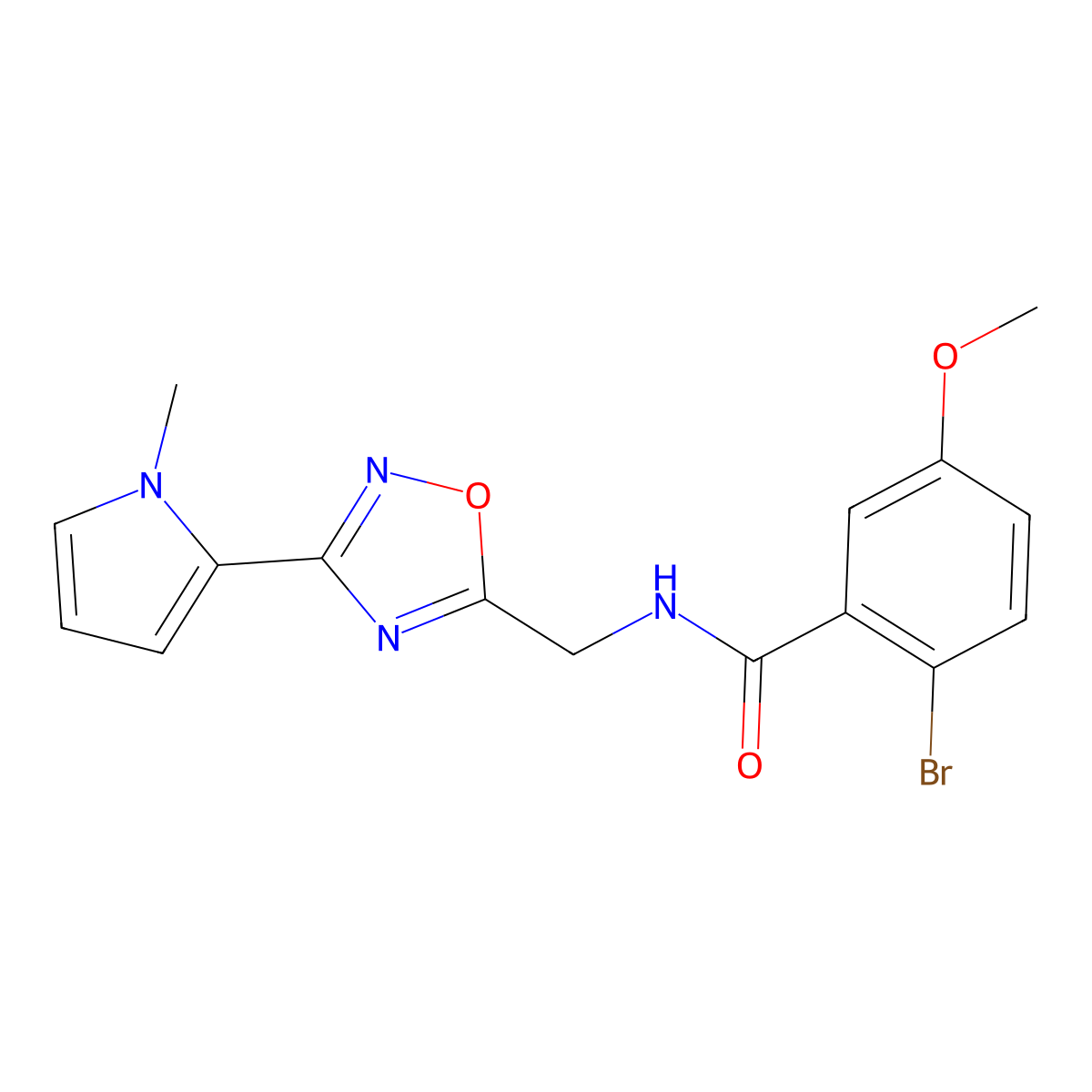 2-bromo-5-methoxy-N-((3-(1-methyl-1H-pyrrol-2-yl)-1,2,4-oxadiazol-5-yl)methyl)benzamide molecular structure, CAS 2034547-42-5
