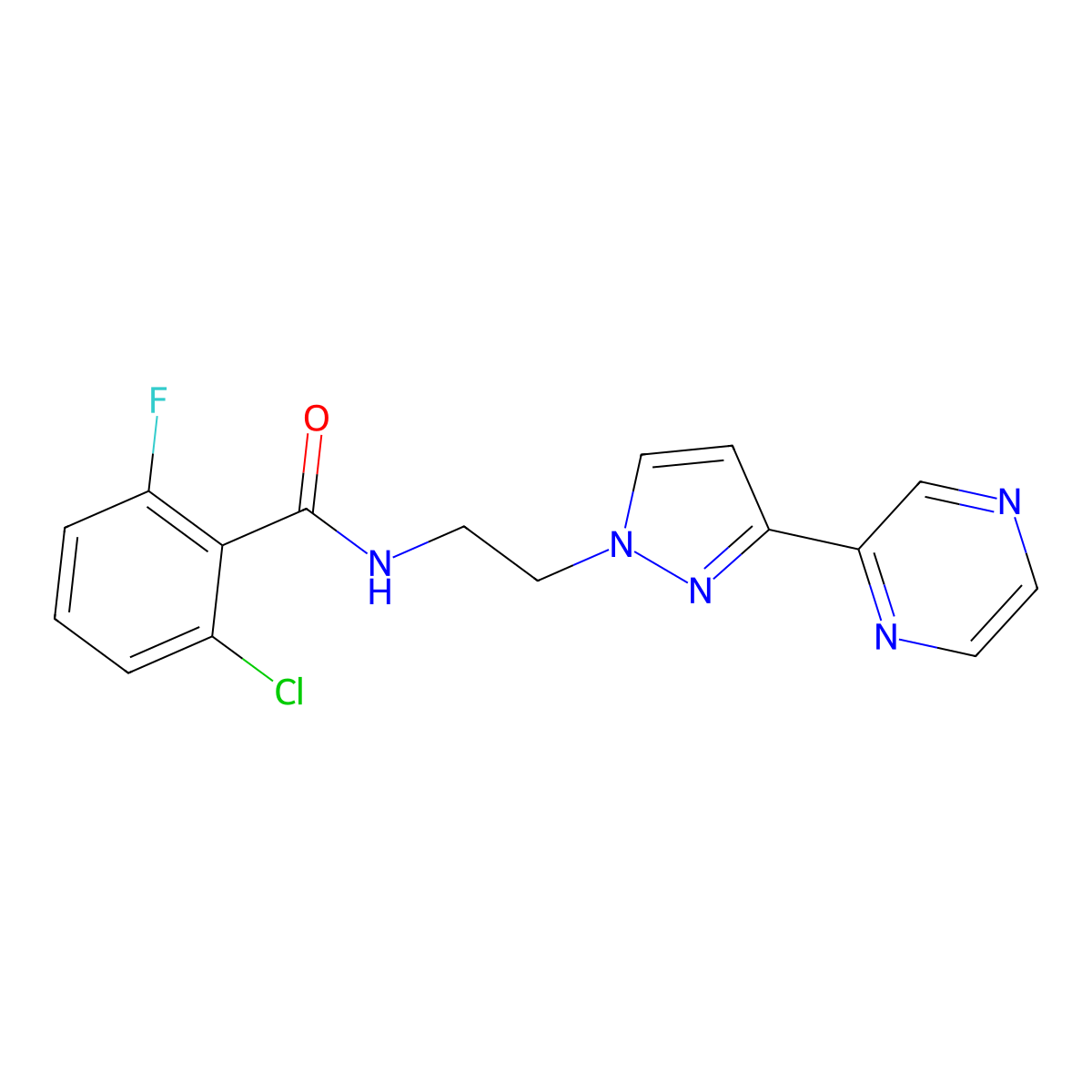 2-chloro-6-fluoro-N-(2-(3-(pyrazin-2-yl)-1H-pyrazol-1-yl)ethyl)benzamide molecular structure, CAS 2034547-46-9