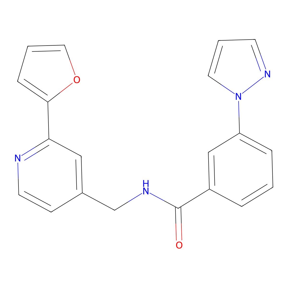 N-{[2-(furan-2-yl)pyridin-4-yl]methyl}-3-(1H-pyrazol-1-yl)benzamide molecular structure, CAS 2034547-52-7