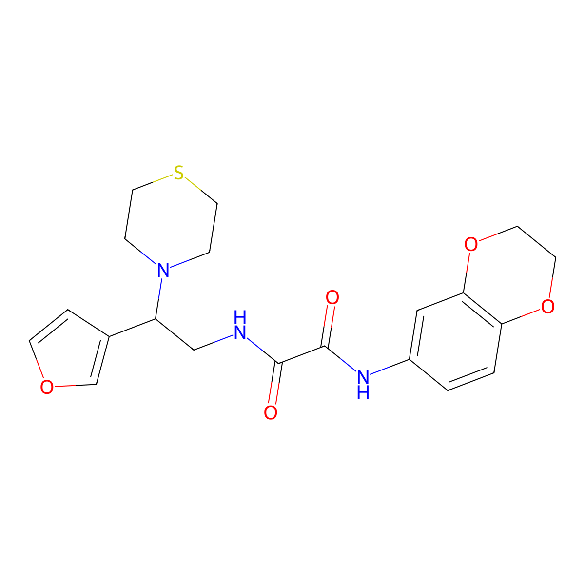 N1-(2,3-dihydrobenzo[b][1,4]dioxin-6-yl)-N2-(2-(furan-3-yl)-2-thiomorpholinoethyl)oxalamide molecular structure, CAS 2034547-53-8