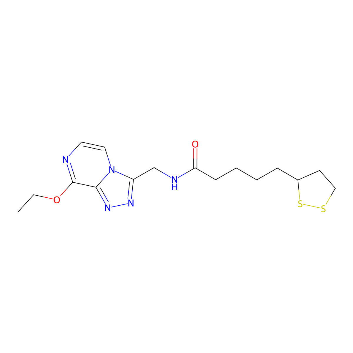 5-(1,2-dithiolan-3-yl)-N-((8-ethoxy-[1,2,4]triazolo[4,3-a]pyrazin-3-yl)methyl)pentanamide molecular structure, CAS 2034547-55-0