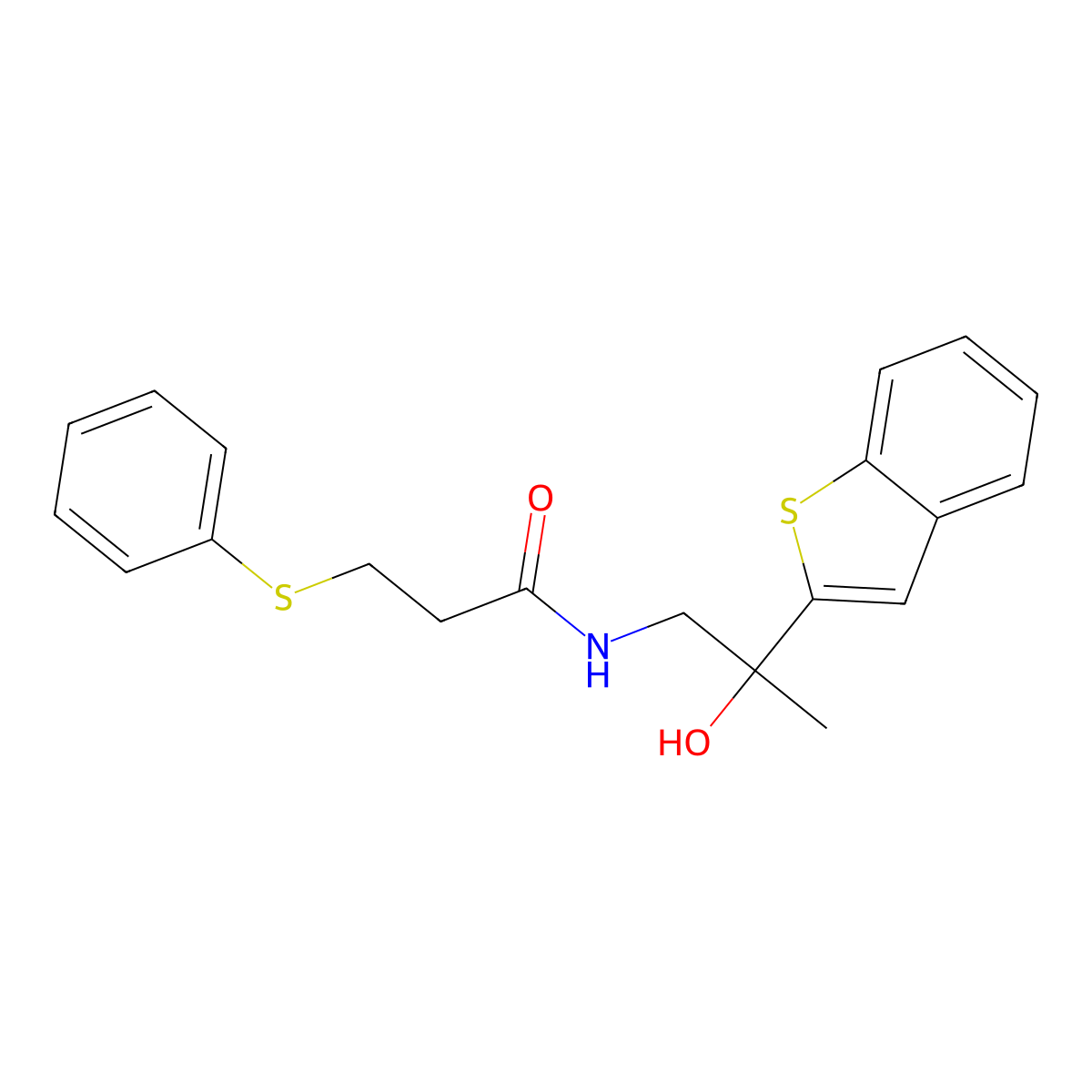 N-(2-(benzo[b]thiophen-2-yl)-2-hydroxypropyl)-3-(phenylthio)propanamide molecular structure, CAS 2034547-56-1