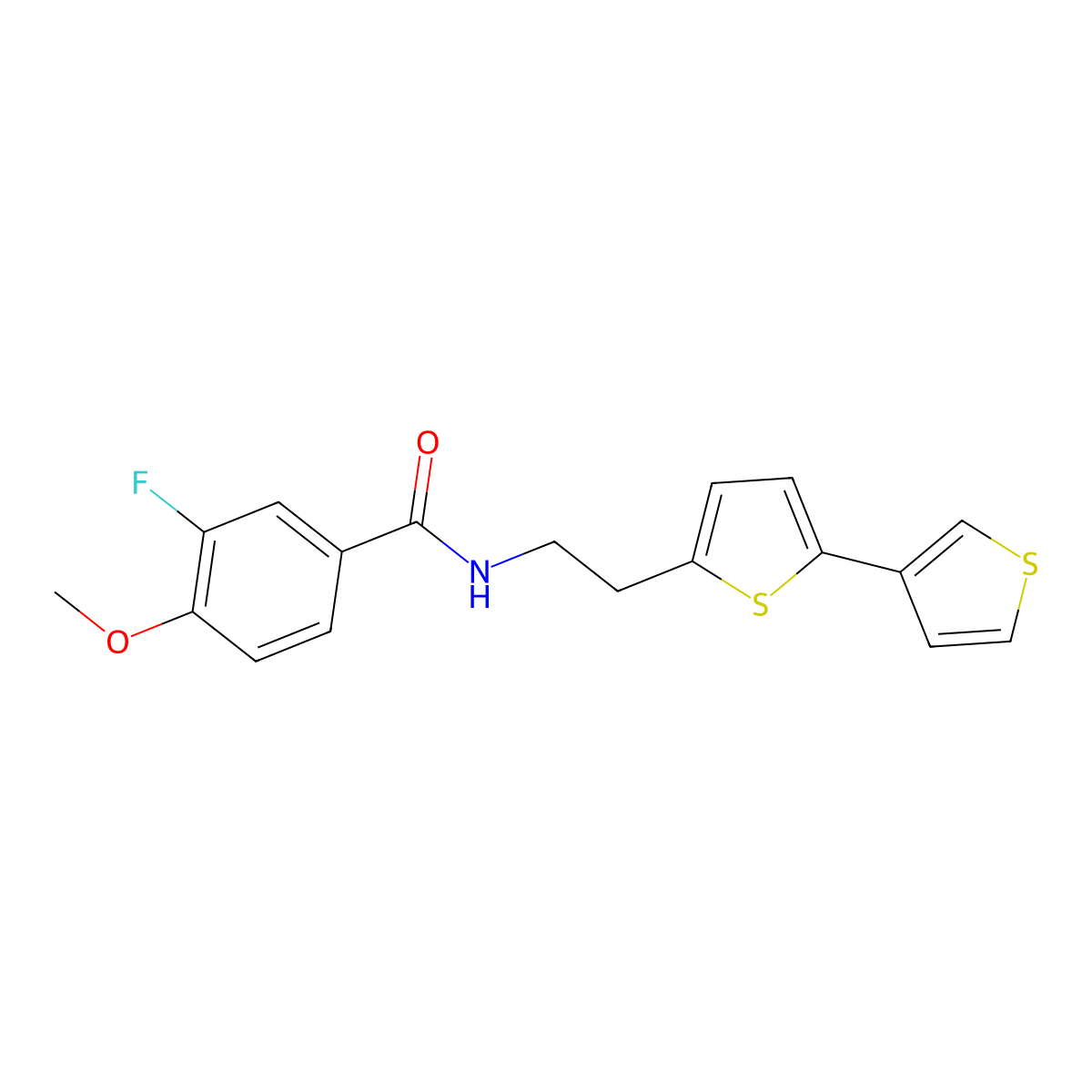N-(2-([2,3'-bithiophen]-5-yl)ethyl)-3-fluoro-4-methoxybenzamide molecular structure, CAS 2034547-57-2