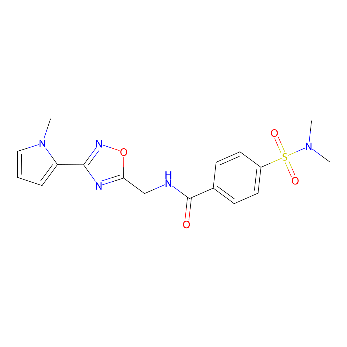 4-(N,N-dimethylsulfamoyl)-N-((3-(1-methyl-1H-pyrrol-2-yl)-1,2,4-oxadiazol-5-yl)methyl)benzamide molecular structure, CAS 2034547-58-3