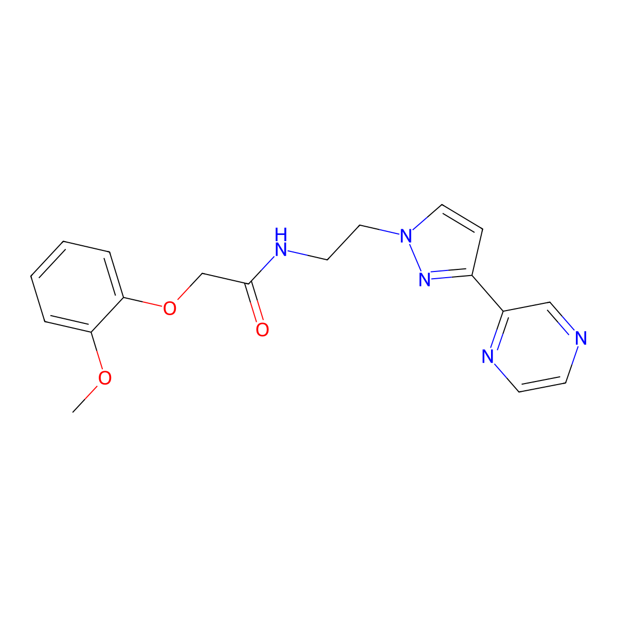 2-(2-methoxyphenoxy)-N-{2-[3-(pyrazin-2-yl)-1H-pyrazol-1-yl]ethyl}acetamide molecular structure, CAS 2034547-59-4