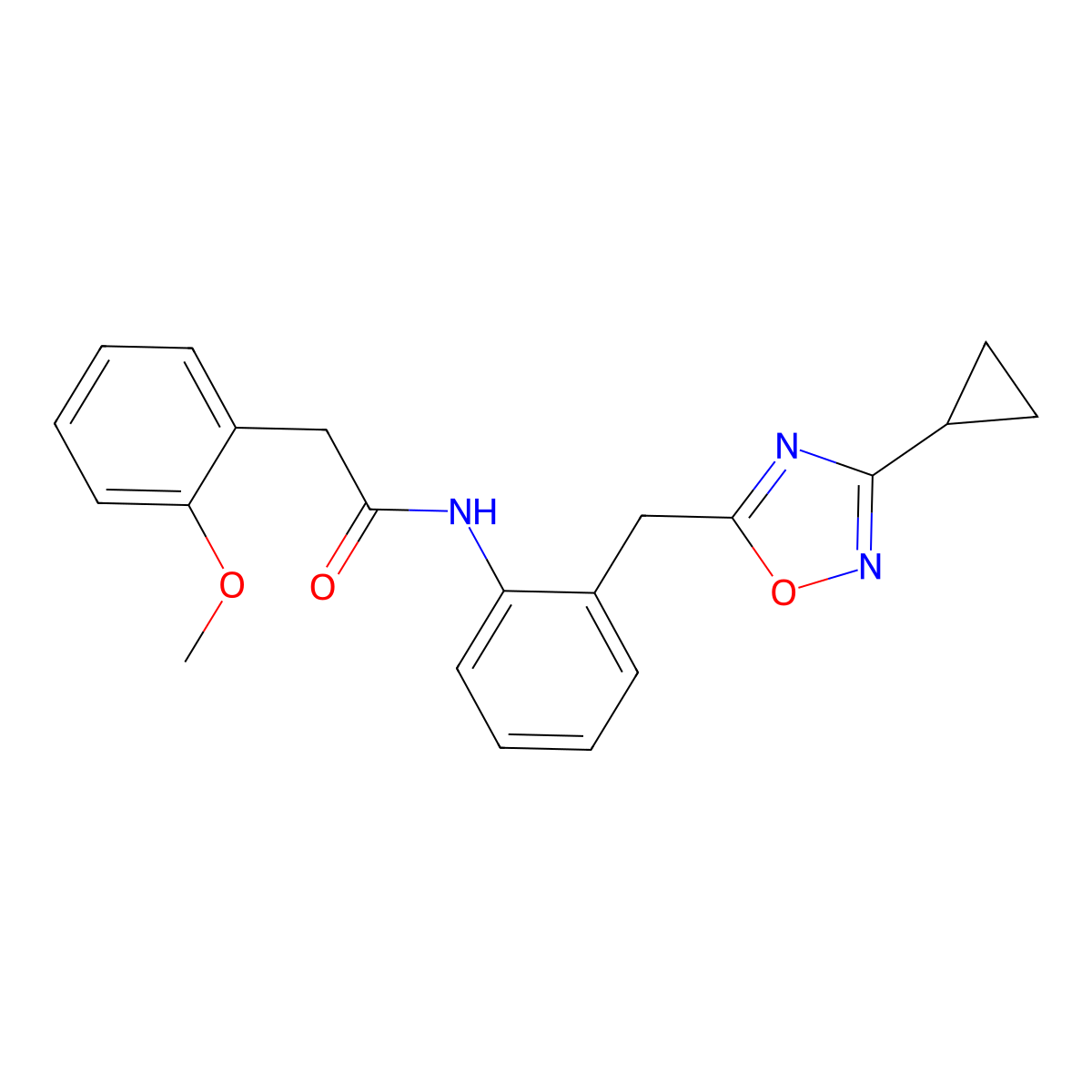 N-(2-((3-cyclopropyl-1,2,4-oxadiazol-5-yl)methyl)phenyl)-2-(2-methoxyphenyl)acetamide molecular structure, CAS 2034547-61-8