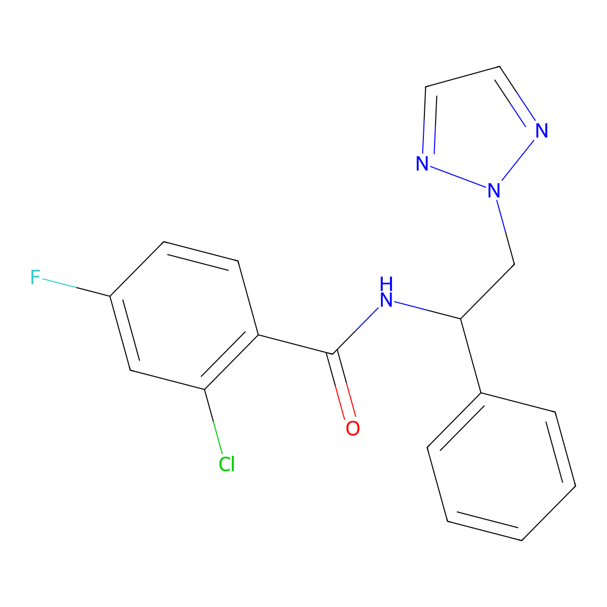 2-chloro-4-fluoro-N-[1-phenyl-2-(2H-1,2,3-triazol-2-yl)ethyl]benzamide molecular structure, CAS 2034547-68-5