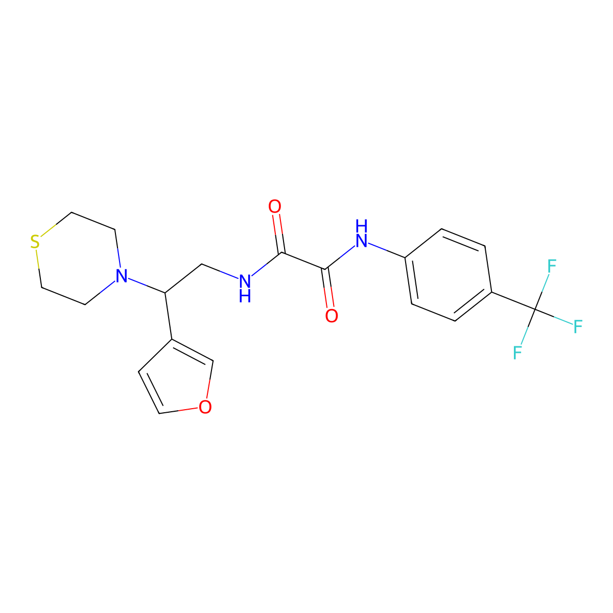 N1-(2-(furan-3-yl)-2-thiomorpholinoethyl)-N2-(4-(trifluoromethyl)phenyl)oxalamide molecular structure, CAS 2034547-71-0