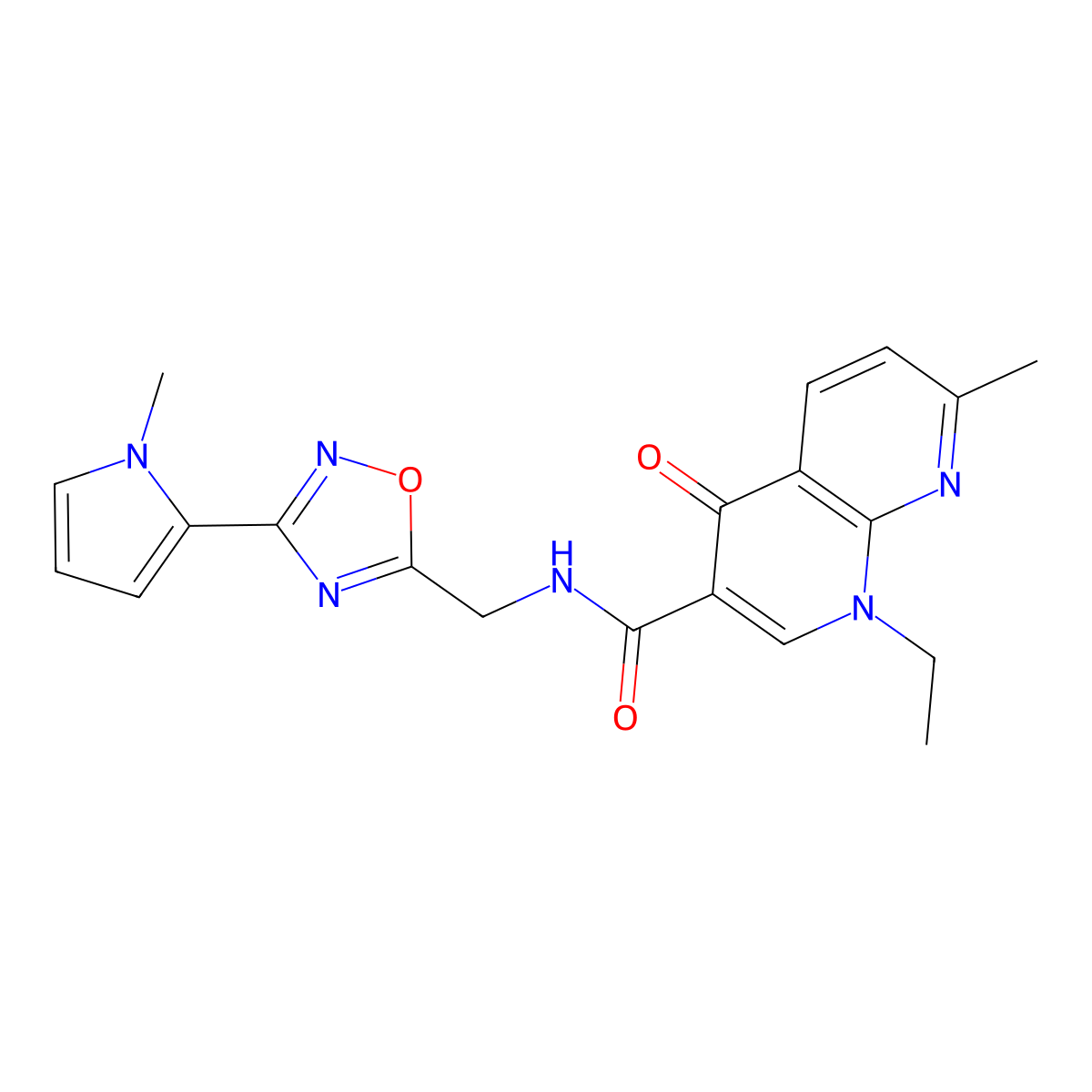 1-ethyl-7-methyl-N-{[3-(1-methyl-1H-pyrrol-2-yl)-1,2,4-oxadiazol-5-yl]methyl}-4-oxo-1,4-dihydro-1,8-naphthyridine-3-carboxamide molecular structure, CAS 2034547-76-5