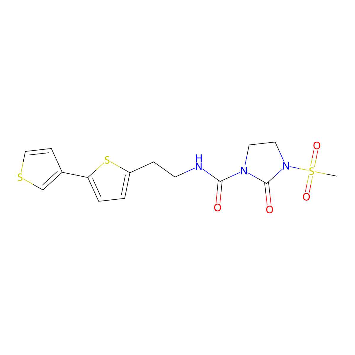 N-(2-{[2,3'-bithiophene]-5-yl}ethyl)-3-methanesulfonyl-2-oxoimidazolidine-1-carboxamide molecular structure, CAS 2034547-92-5