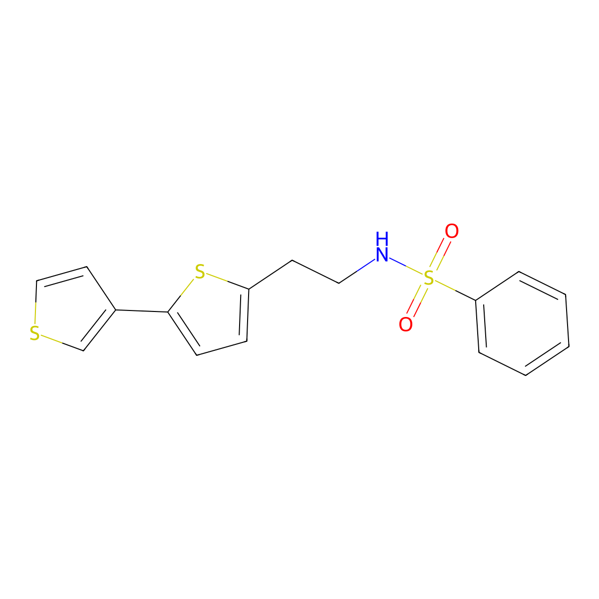 N-(2-([2,3'-bithiophen]-5-yl)ethyl)benzenesulfonamide molecular structure, CAS 2034548-02-0