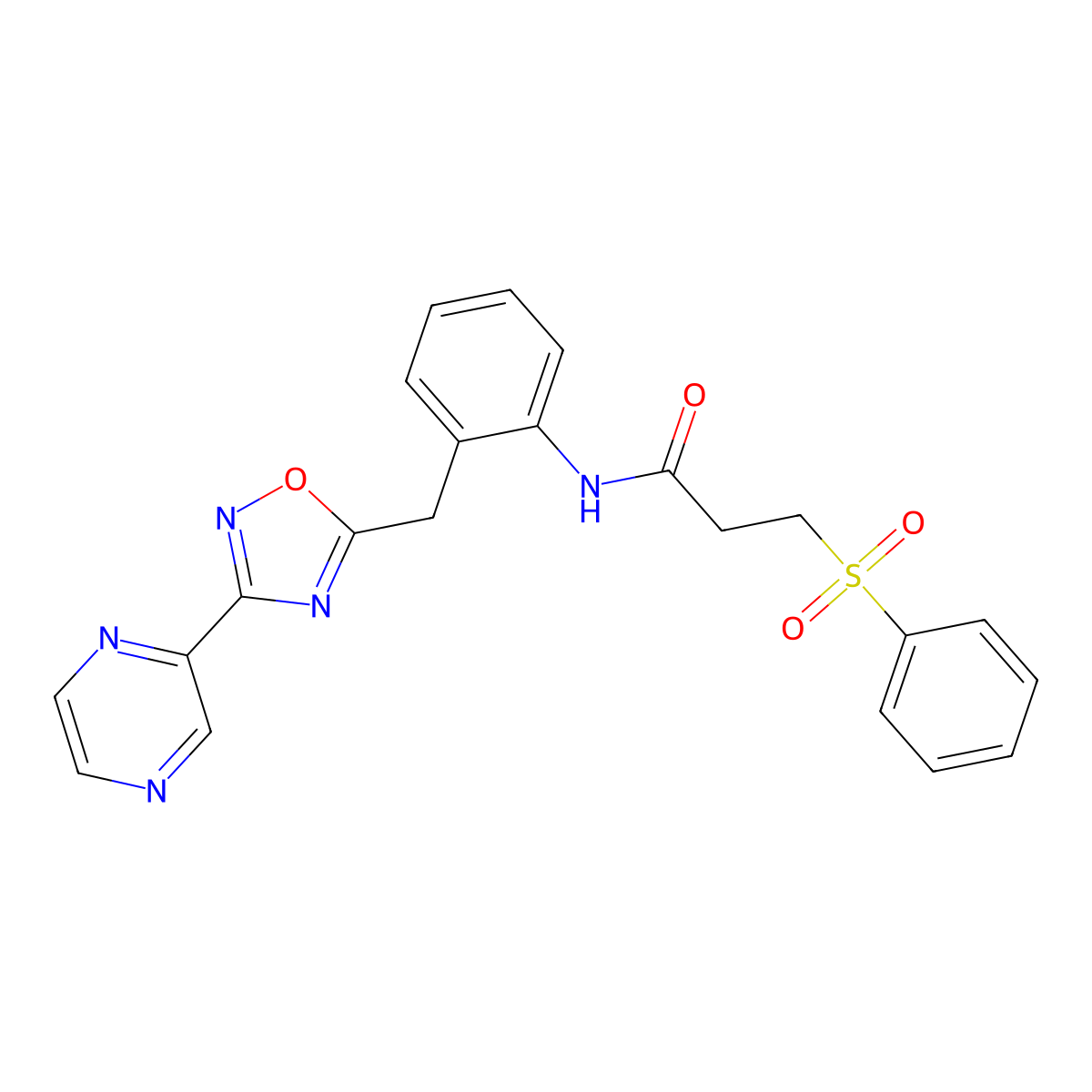 3-(phenylsulfonyl)-N-(2-((3-(pyrazin-2-yl)-1,2,4-oxadiazol-5-yl)methyl)phenyl)propanamide molecular structure, CAS 2034548-03-1