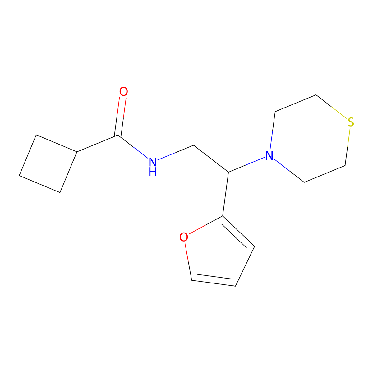 N-(2-(furan-2-yl)-2-thiomorpholinoethyl)cyclobutanecarboxamide molecular structure, CAS 2034548-06-4