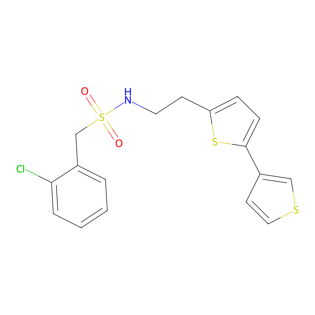 N-(2-([2,3'-bithiophen]-5-yl)ethyl)-1-(2-chlorophenyl)methanesulfonamide molecular structure, CAS 2034548-10-0