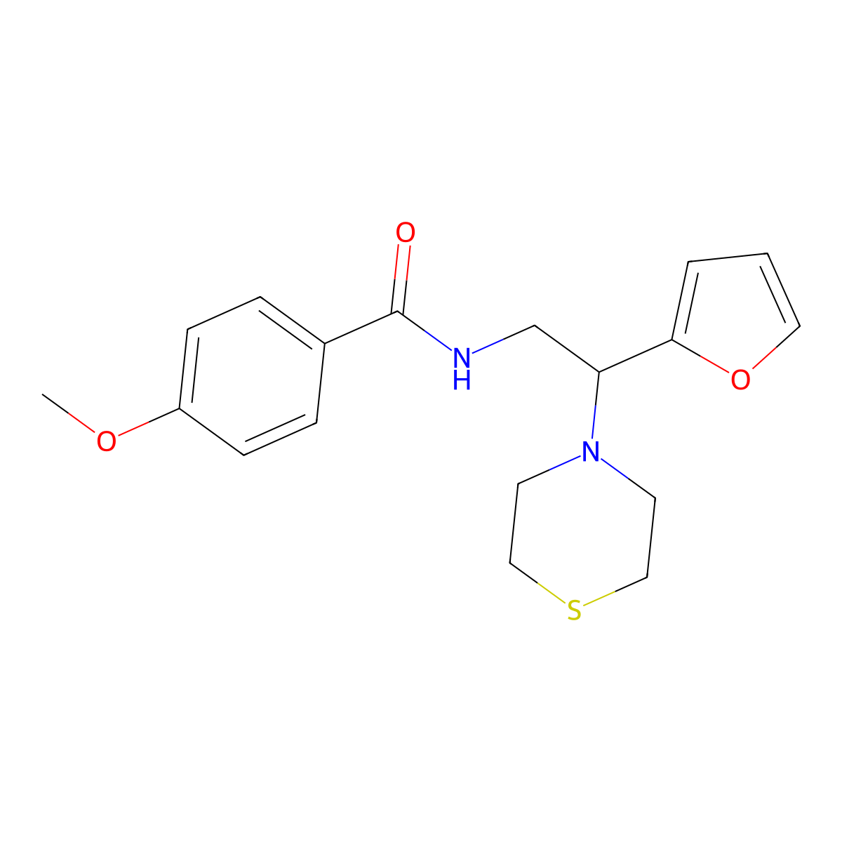 N-(2-(furan-2-yl)-2-thiomorpholinoethyl)-4-methoxybenzamide molecular structure, CAS 2034548-11-1