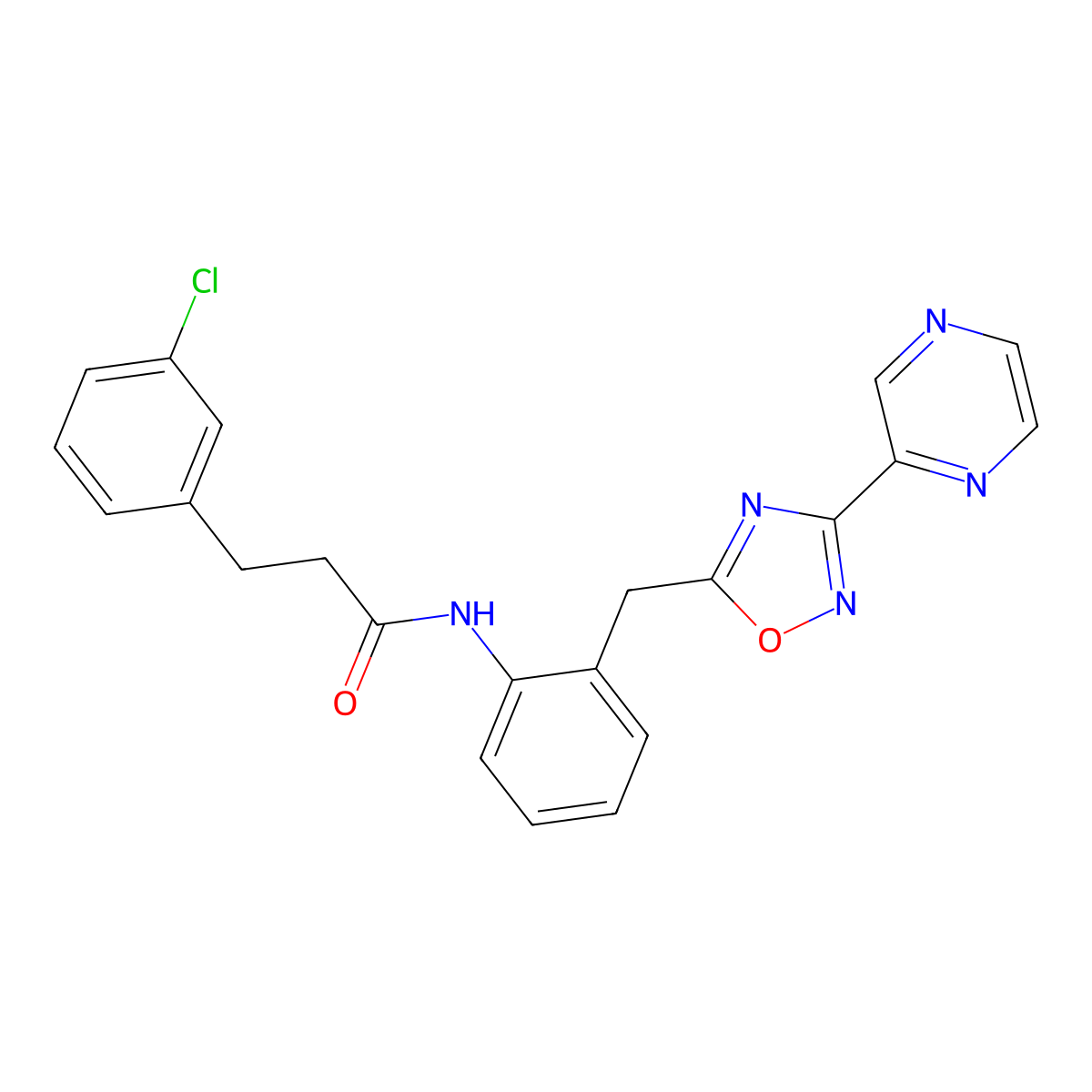 3-(3-chlorophenyl)-N-(2-((3-(pyrazin-2-yl)-1,2,4-oxadiazol-5-yl)methyl)phenyl)propanamide molecular structure, CAS 2034548-19-9