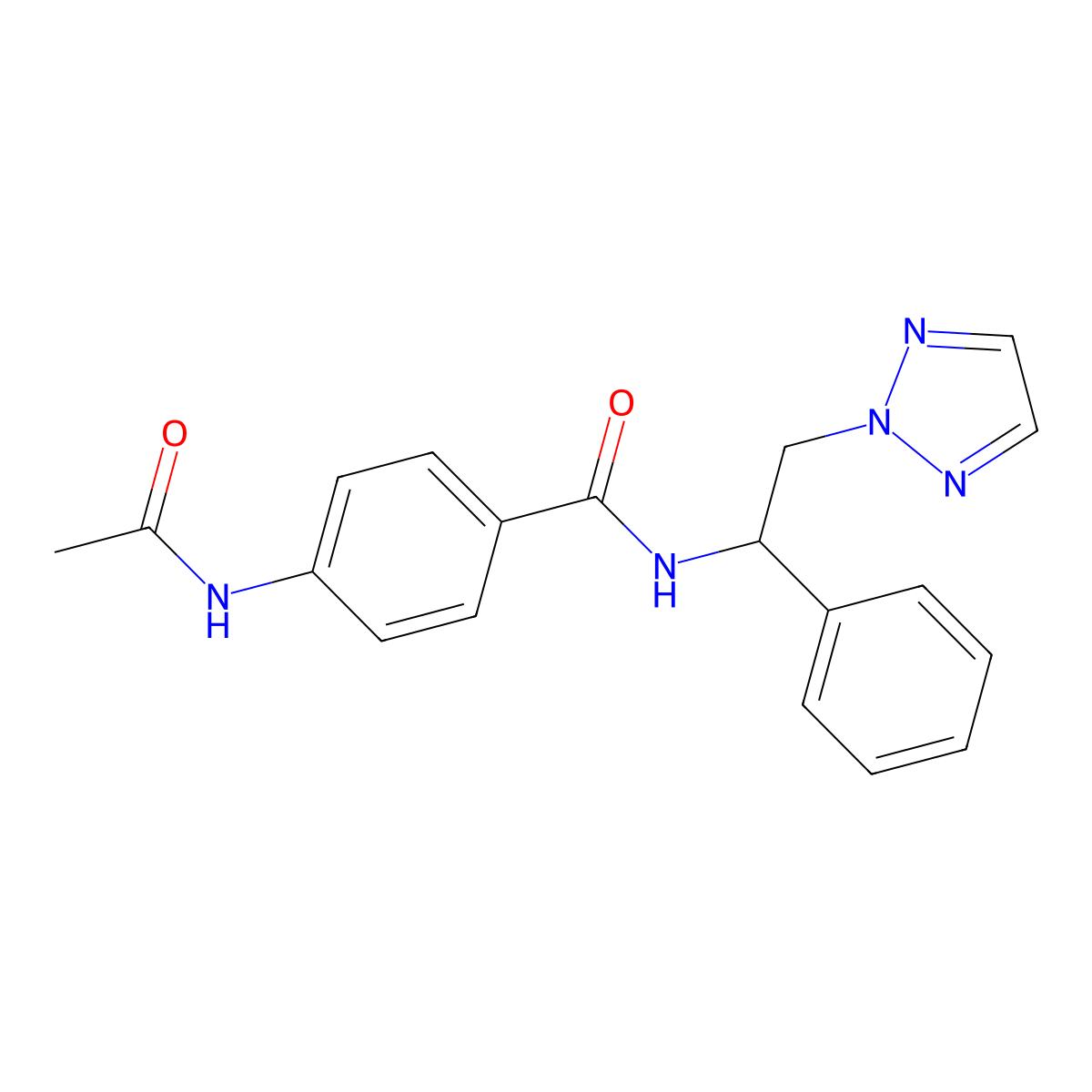 4-acetamido-N-(1-phenyl-2-(2H-1,2,3-triazol-2-yl)ethyl)benzamide molecular structure, CAS 2034548-20-2